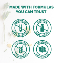 Load image into Gallery viewer, made with formulas you can trust, Additive Free, Dairy Free, Gluten Free, Yeast Free
