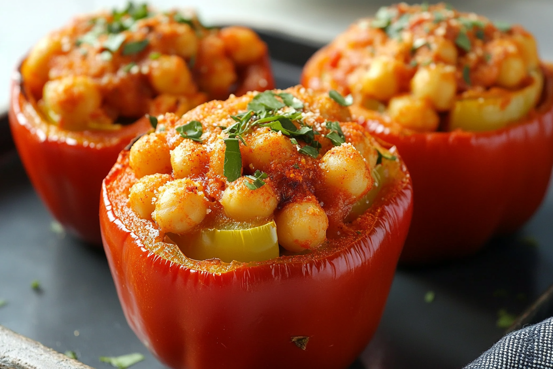 Harissa Chickpea Stuffed Bell Peppers