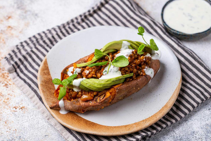 Stuffed Sweet Potatoes with Lentils and Spinach