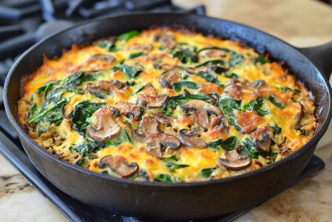Skillet Spinach, Mushroom & Wild Rice Casserole