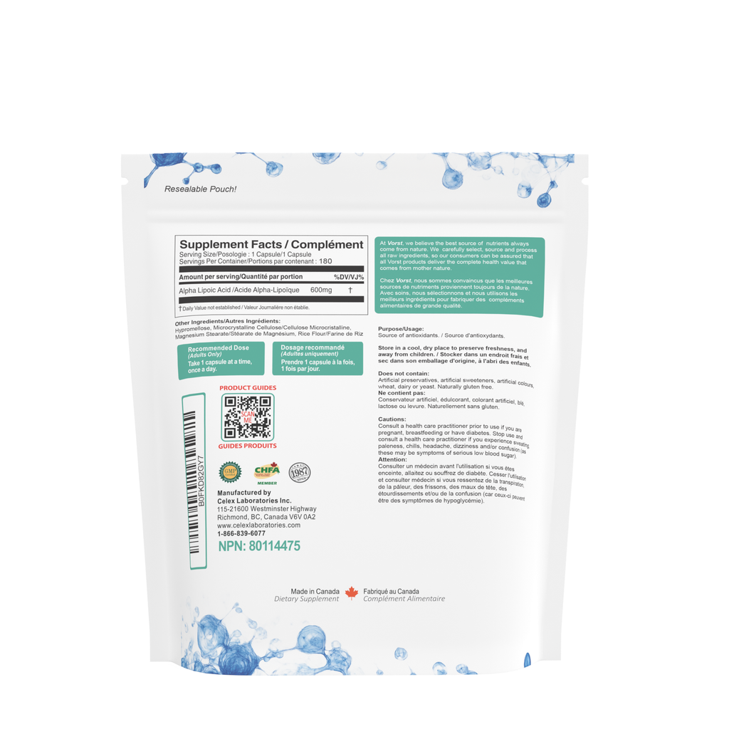 Alpha Lipoic Acid 600mg Max Strength 180 Vegan Capsules (Pouch)