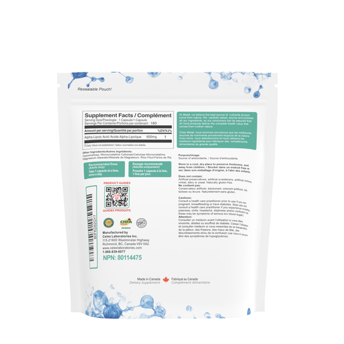 Alpha Lipoic Acid 600mg Max Strength 180 Vegan Capsules (Pouch)