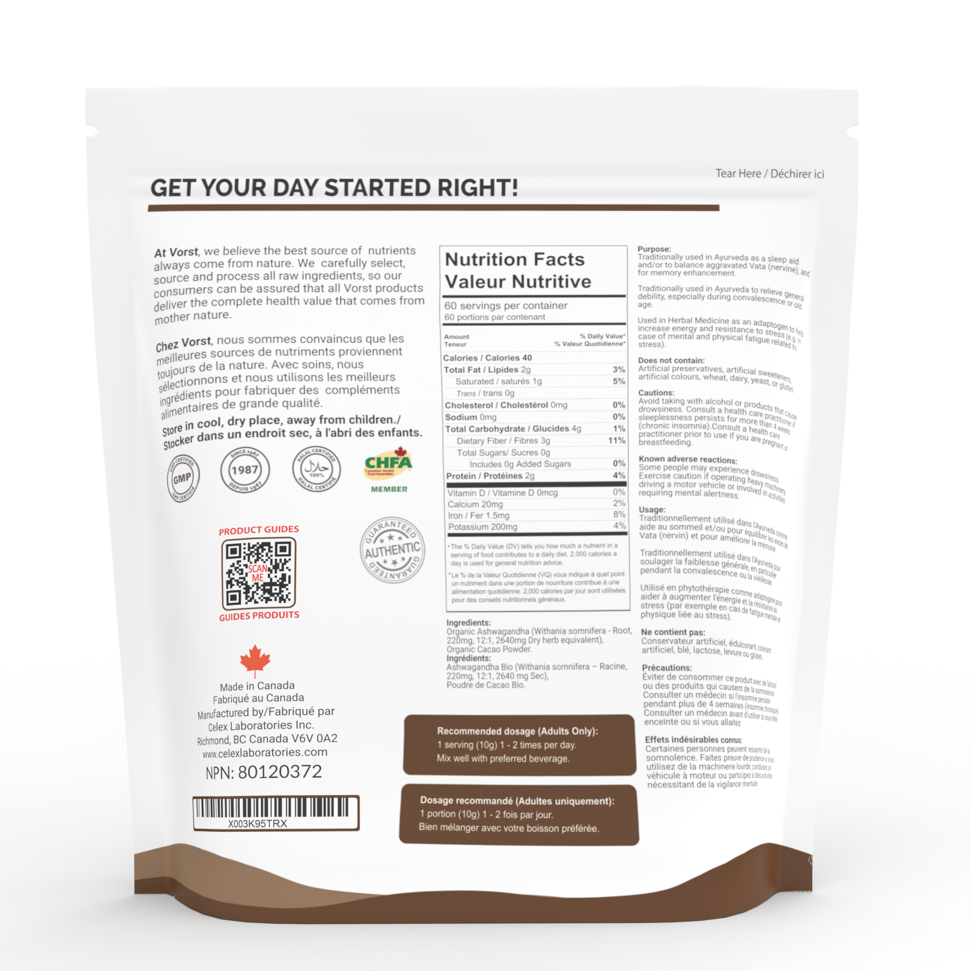 Organic Ashwagandha 2640mg and Cacao Powder 600g