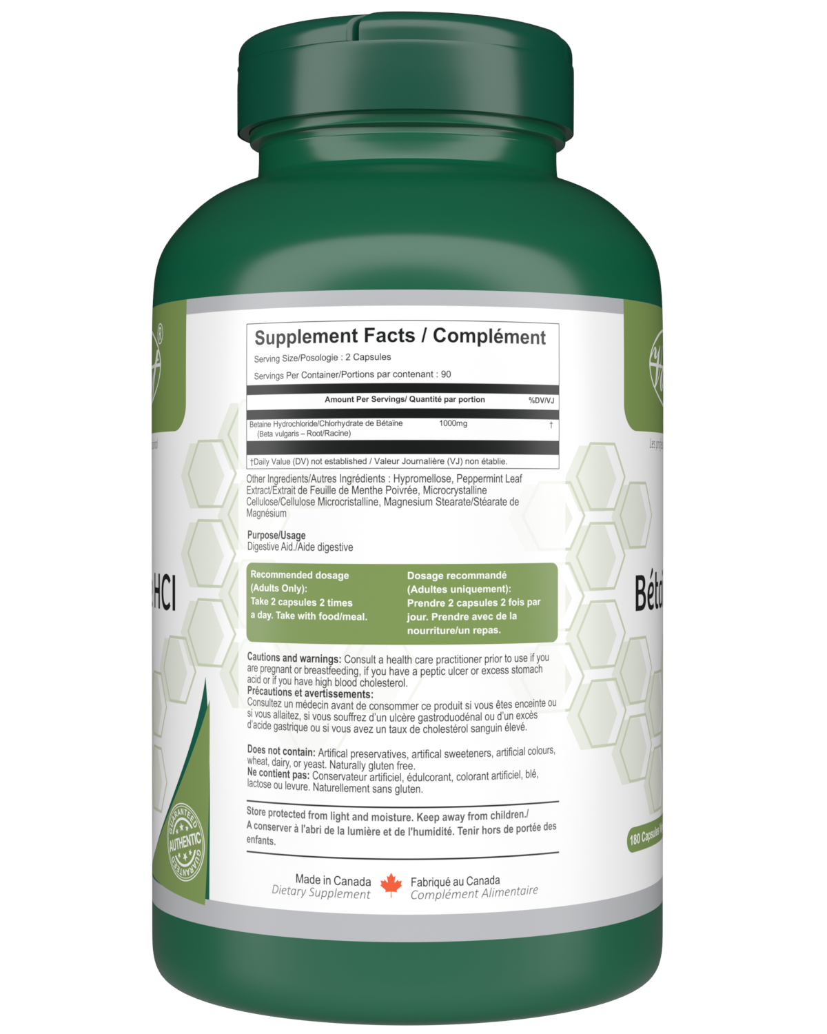 Betaine HCI | 180 Vegan Capsules | Digestive Aid