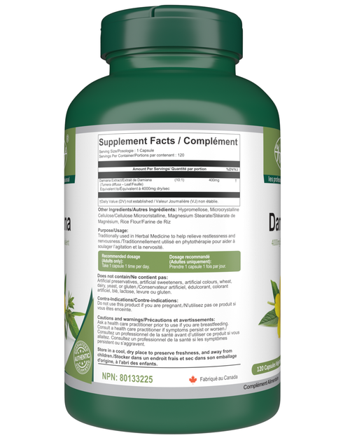 Damiana 120 Vegan Capsules | Helps Relieve Restlessness and Nervousness