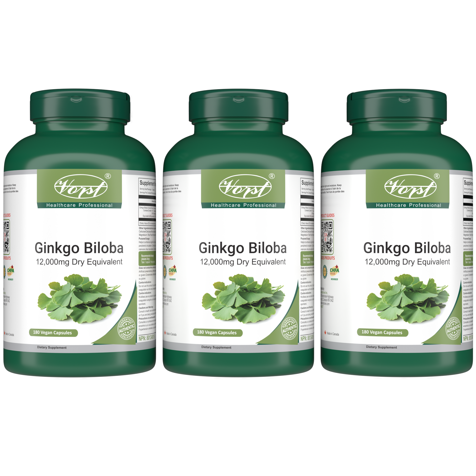 Ginkgo Biloba Extract 12,000mg Dry Equivalent 180 Vegan Capsules