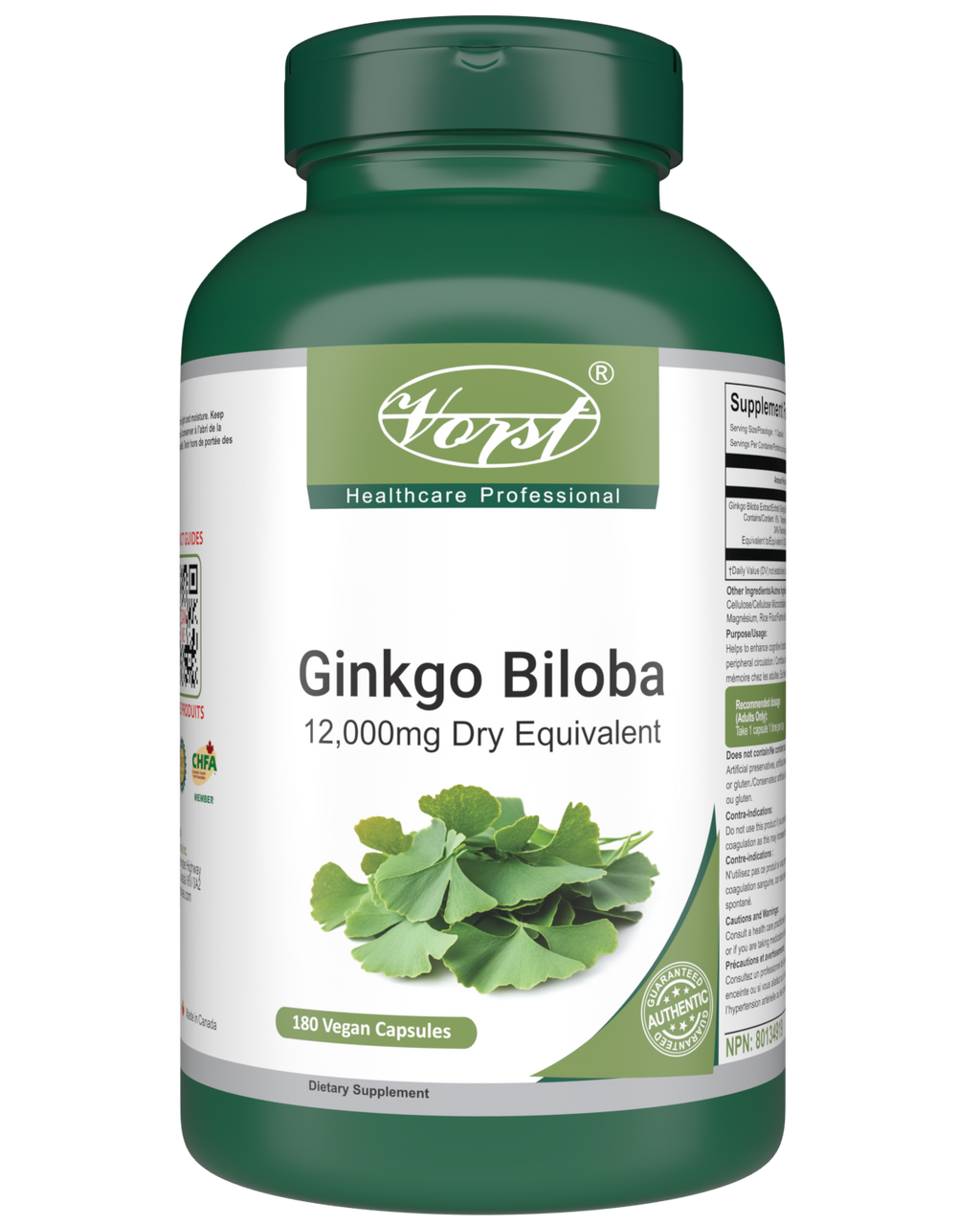 Ginkgo Biloba Extract 12,000mg Dry Equivalent 180 Vegan Capsules
