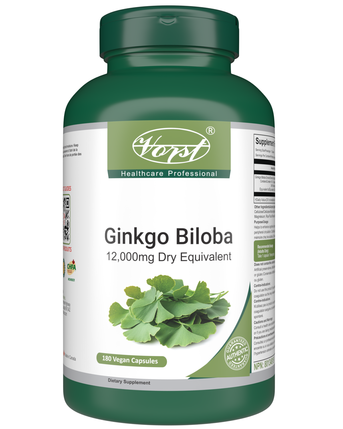 Ginkgo Biloba Extract 12,000mg Dry Equivalent 180 Vegan Capsules