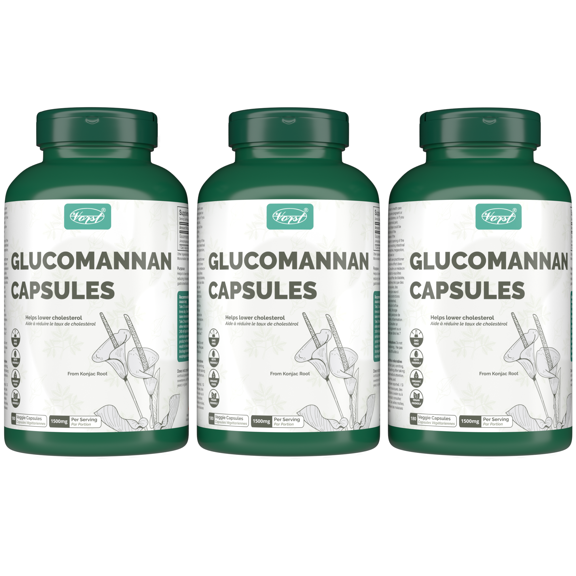 Glucomannan 1500mg Per Serving (500mg Per Capsule) 180 Vegan Capsules