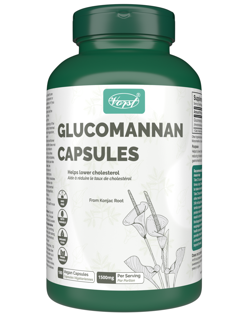 Glucomannan 1500mg Per Serving (500mg Per Capsule) 180 Vegan Capsules