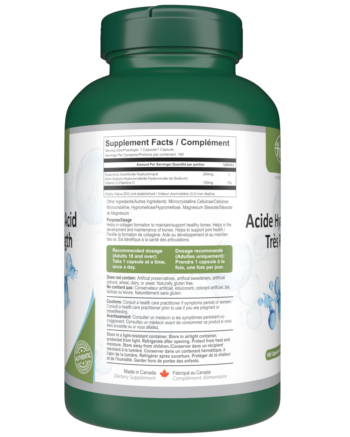 Hyaluronic Acid Supplement Max Strength 180 Vegan Capsules