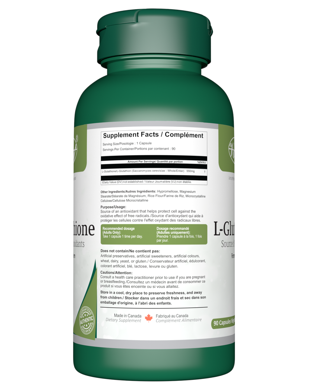 L-Glutathione 550mg 90 Vegan Capsules