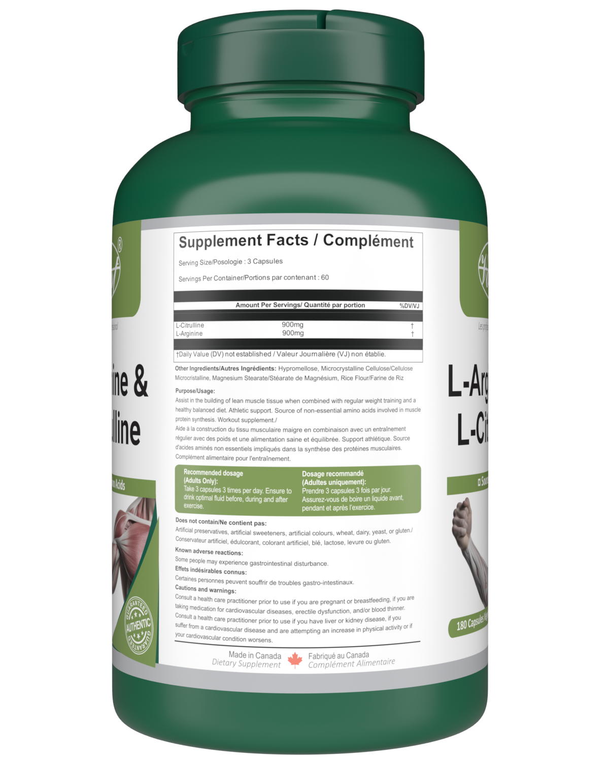 L-Arginine 900mg & L-Citrulline 900mg 180 Vegan Capsules