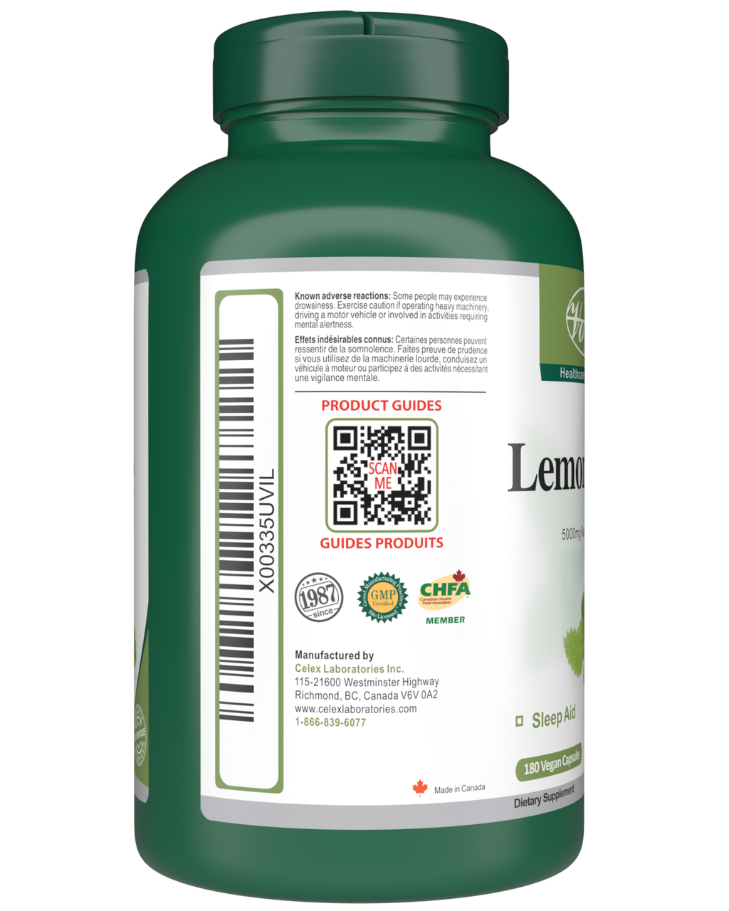 Lemon Balm 5000mg 180 Vegan Capsules bottle barcode