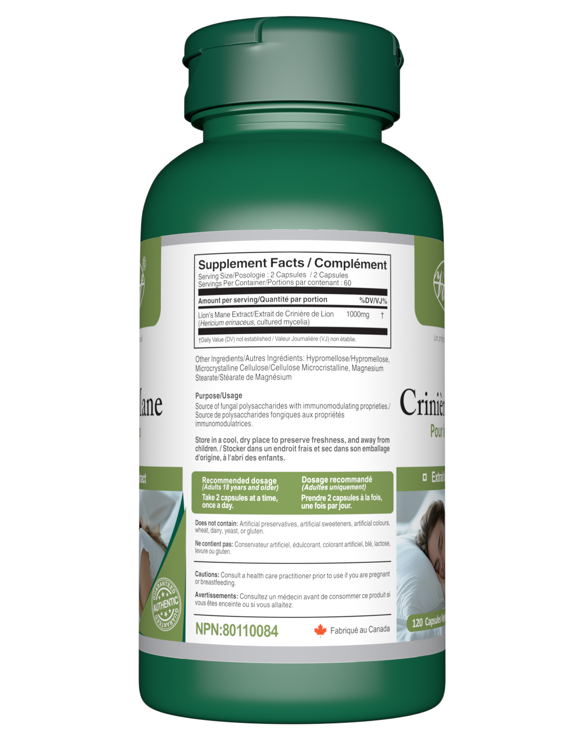 Lion's Mane for Sleep 1000mg Per Serving (500mg Per Capsule) 120 Vegan Capsules