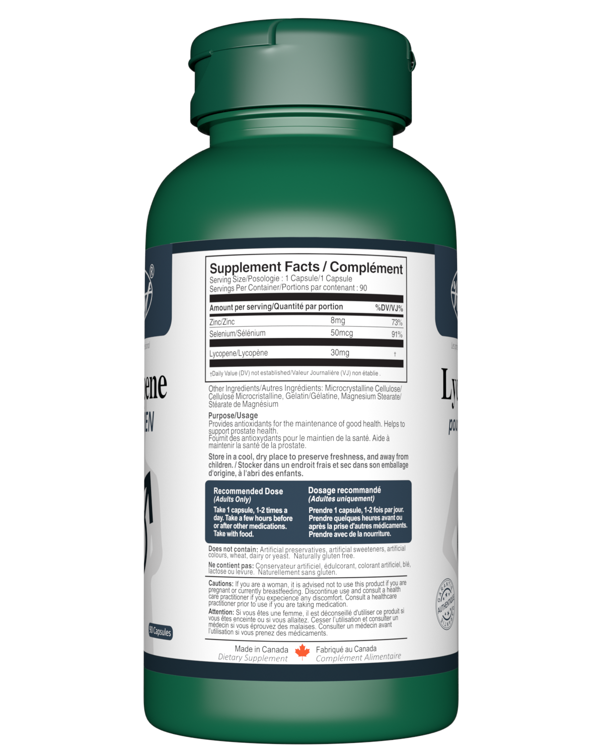 Lycopene for Men 90 Capsules SUpplement facts