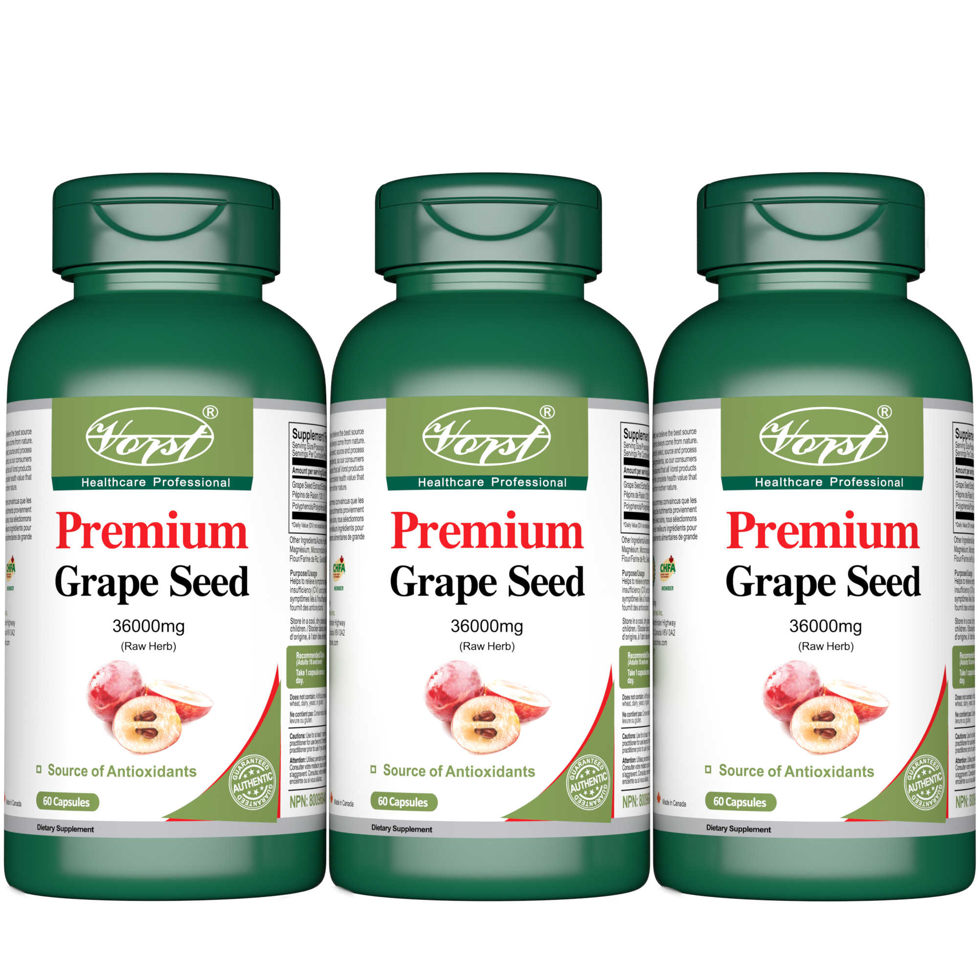 Premium Grape Seed Extract 36000mg Raw Equivalent Per Serving 60 Capsules