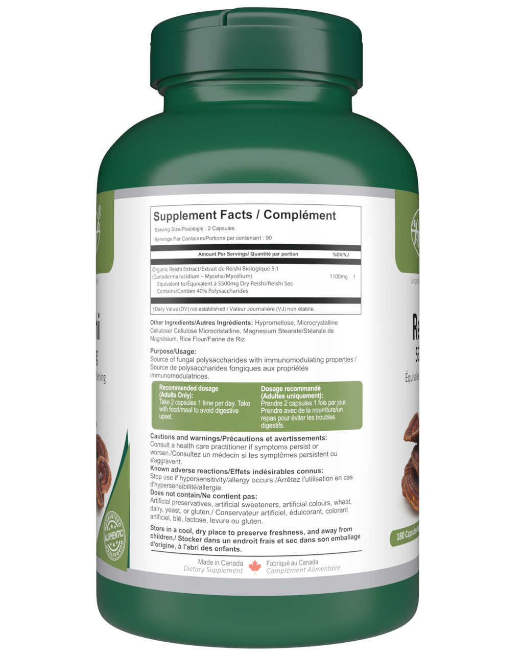 Reishi Mushroom Supplement 180 Vegan Capsules