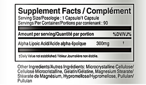 Alpha Lipoic Acid 300m - Vorst Supplements and Vitamins Supplement facts table