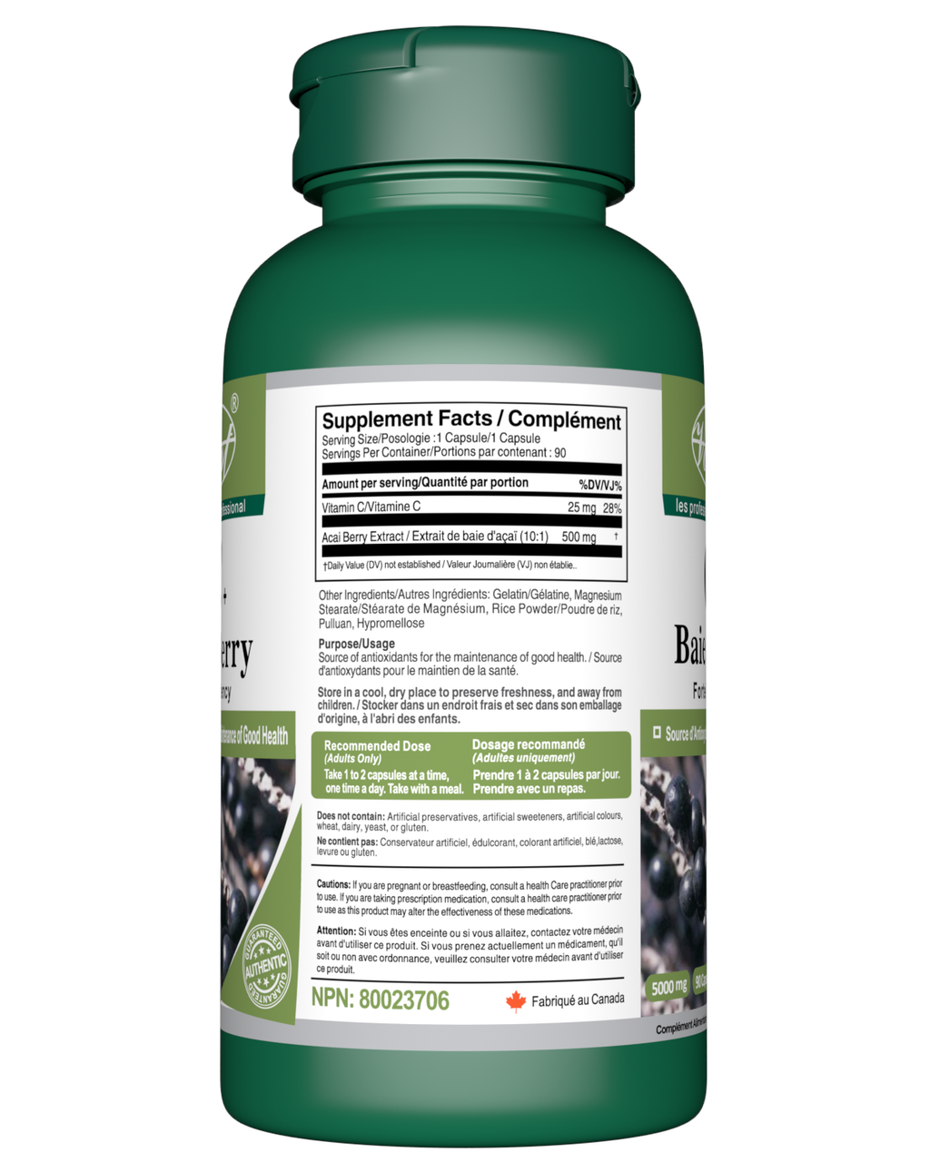 Acai Berry Capsules for Weight Loss 5000 Mg Supplement Facts Table