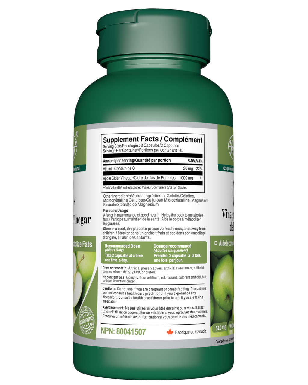 Apple Cider Vinegar Capsules for Weight Loss Supplement Facts