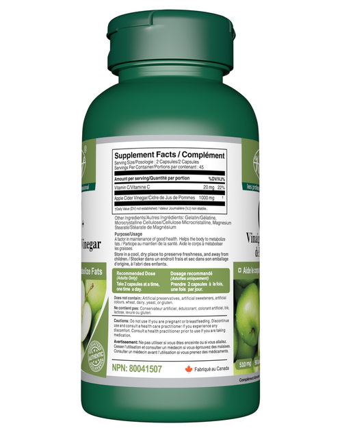 Apple Cider Vinegar Capsules for Weight Loss Supplement Facts