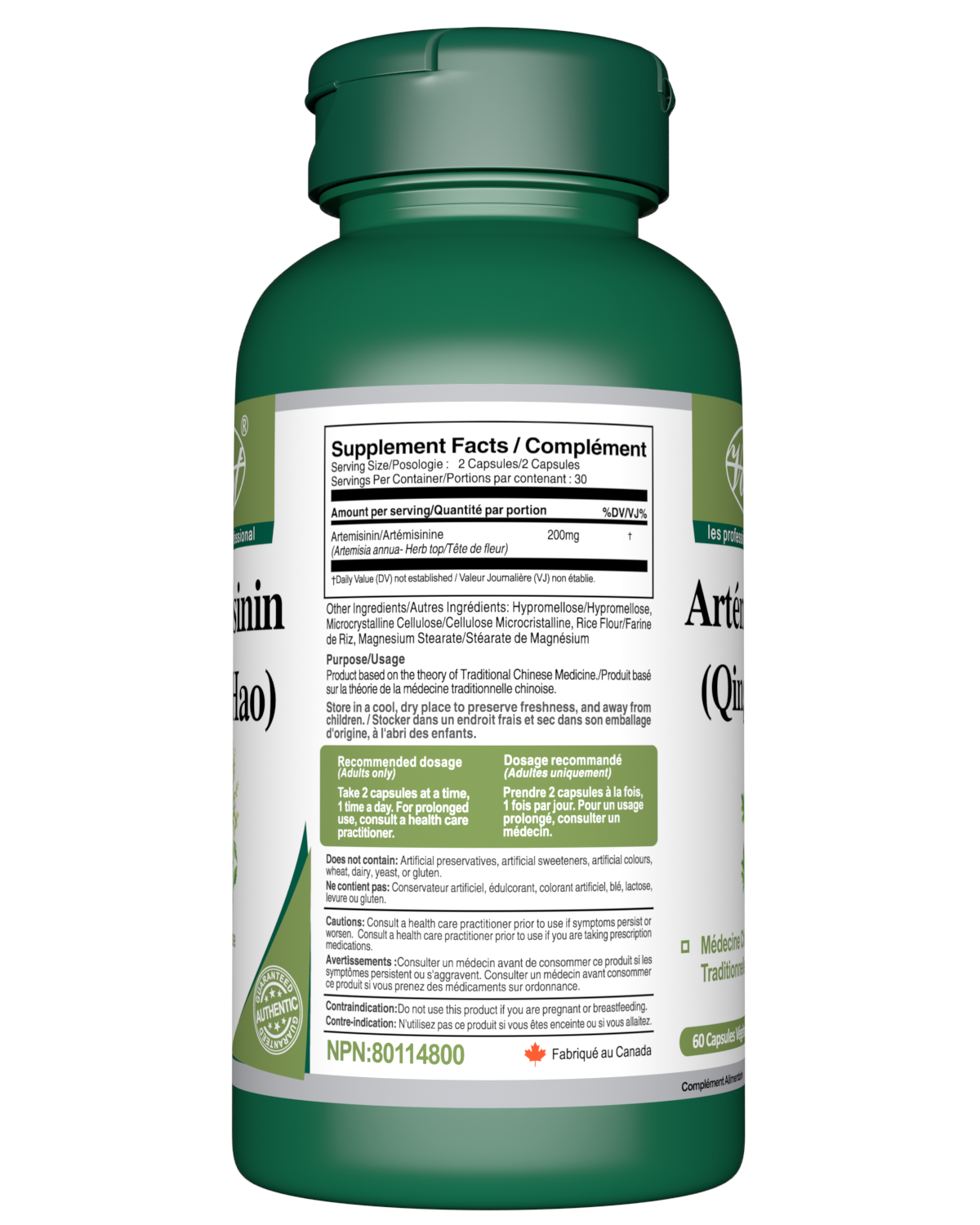 Artemisinin vegan capsules table