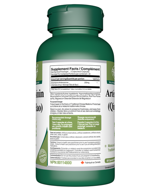 Artemisinin vegan capsules table
