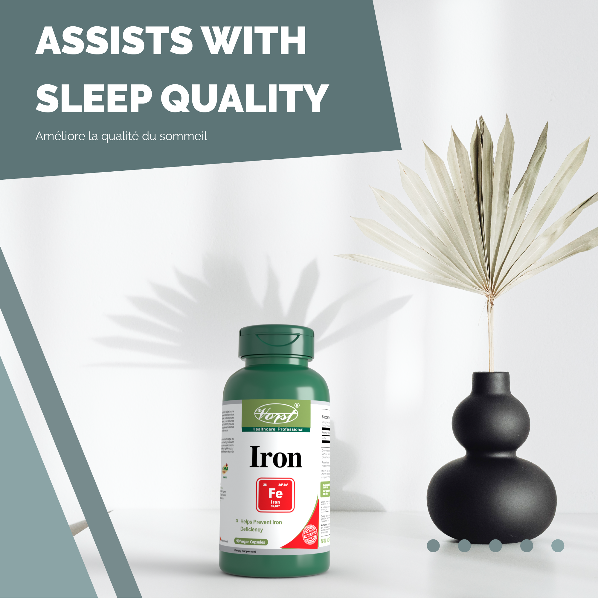 Iron Supplement Max Strength 45mg 90 Vegan Capsules Assists with sleep quality