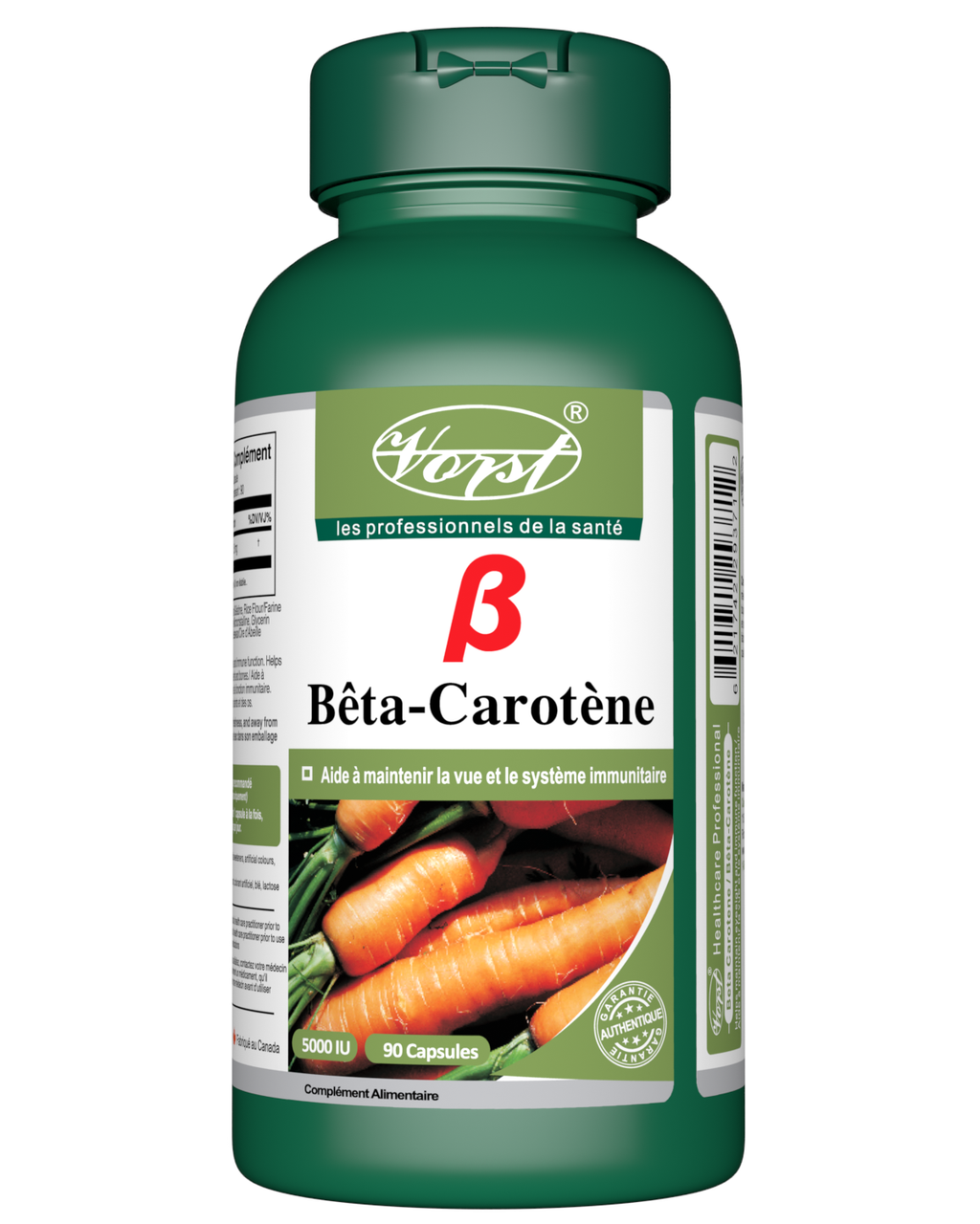 Beta Carotene Supplements French Label on Bottle