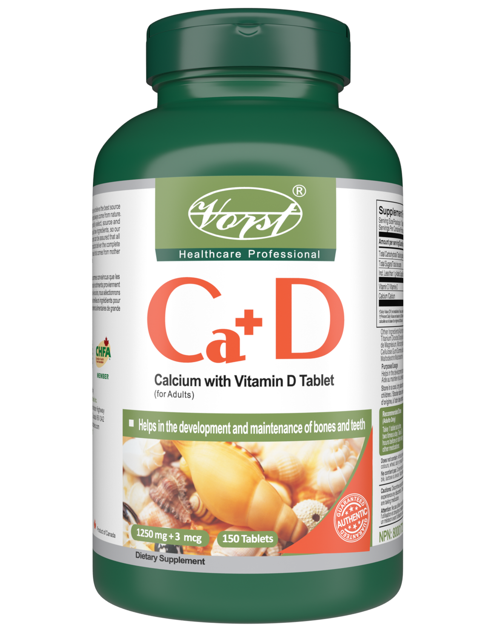 Calcium with Vitamin D 1250mg + 3mcg 150 Tablets bottle front