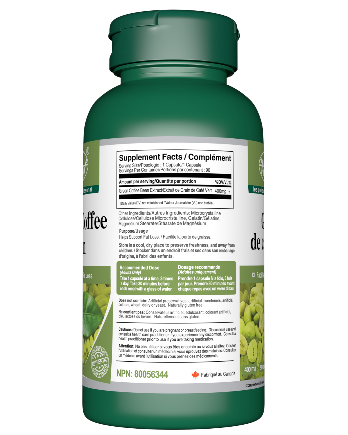 Green Coffee Bean 400mg 90 Capsules supplement facts