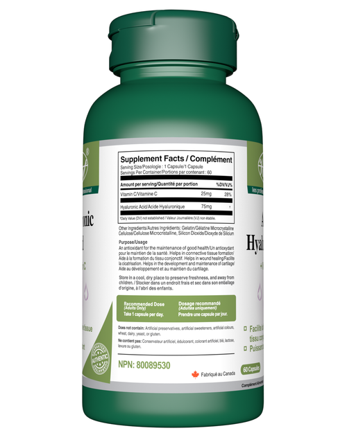 Hyaluronic Acid 75mg with Vitamin C 60 Capsules supplement facts