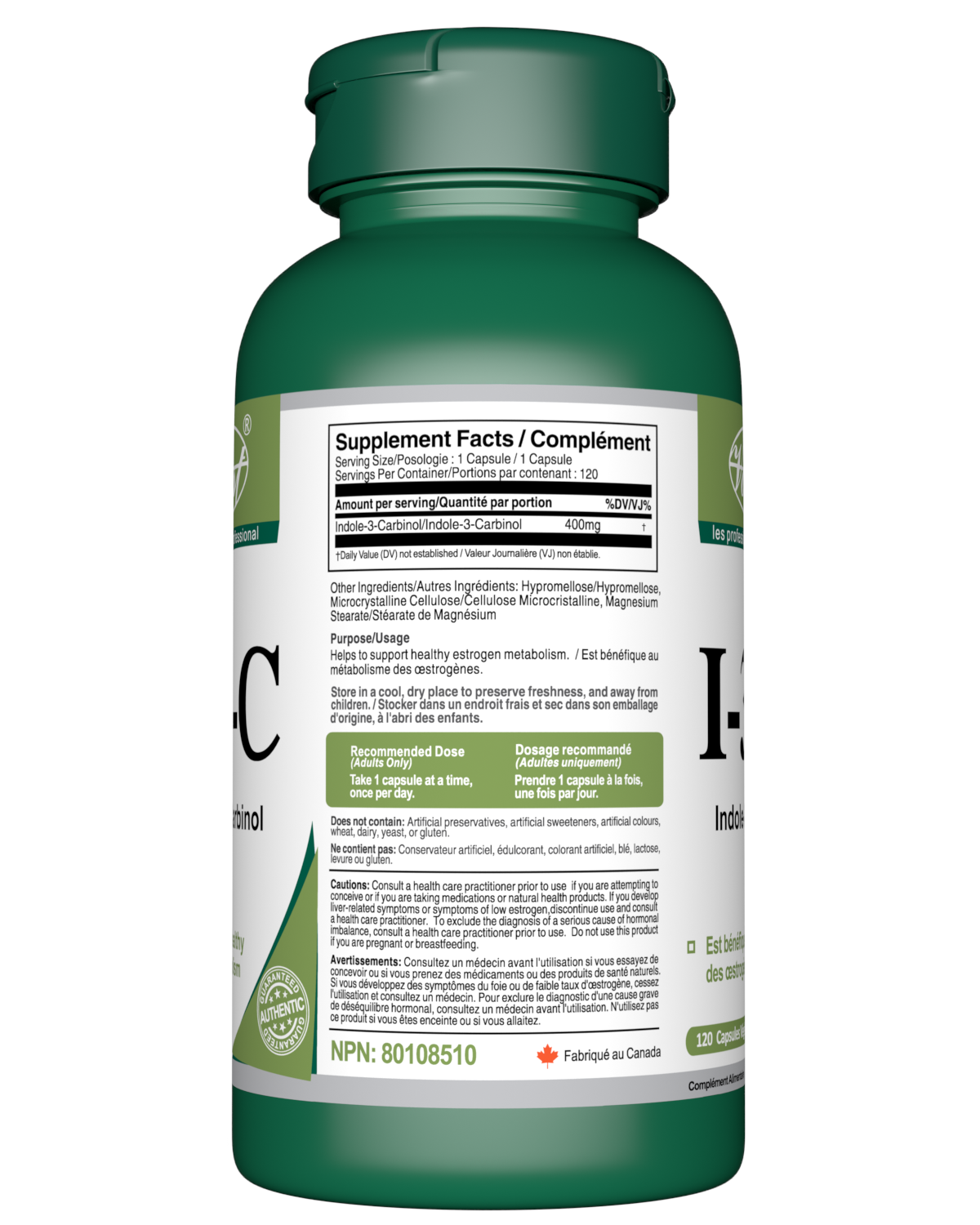 Indole 3 Carbinol I3C 400mg 120 Vegan Capsules Supplement facts