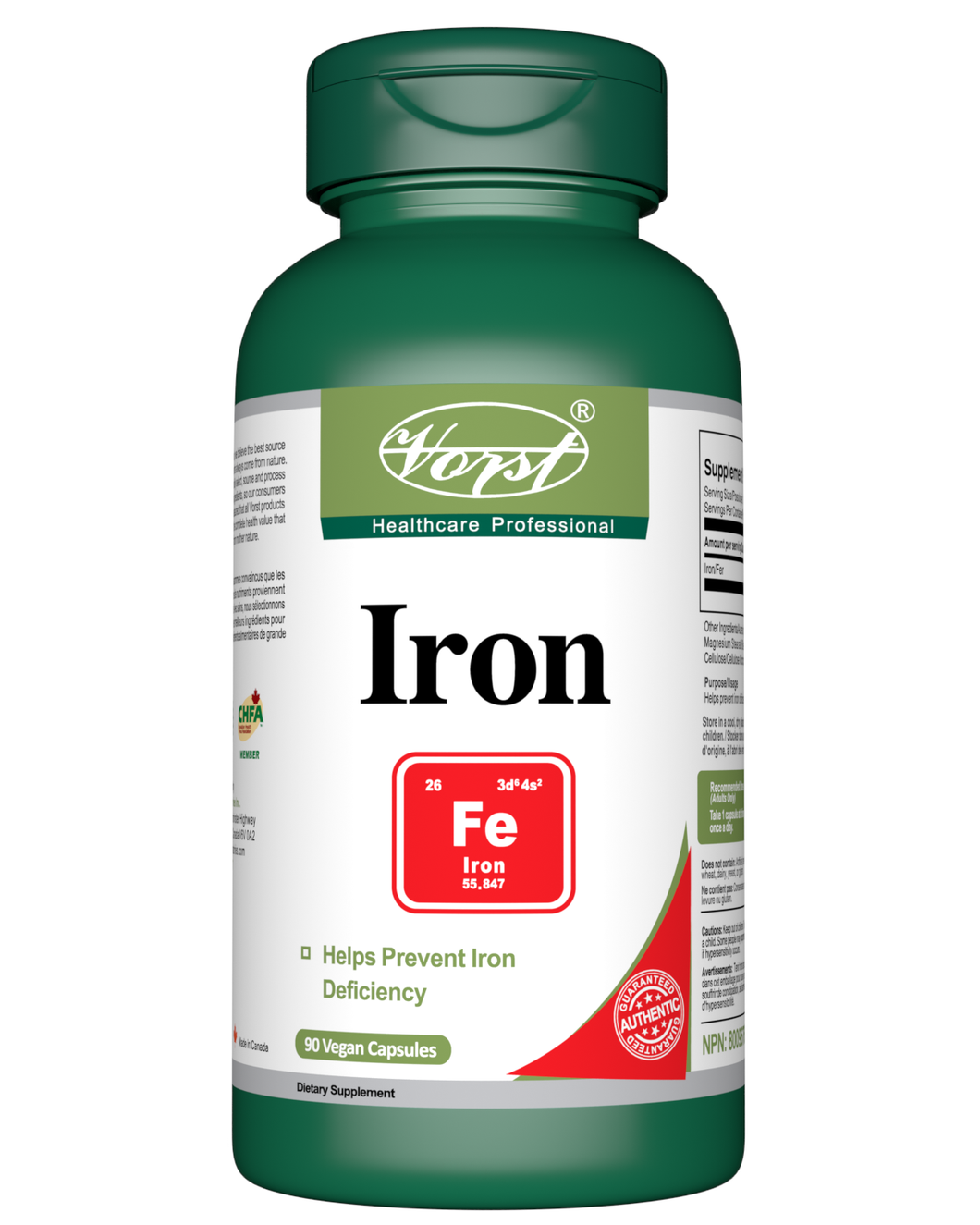 Iron Supplement Max Strength 45mg 90 Vegan Capsules Bottle Front