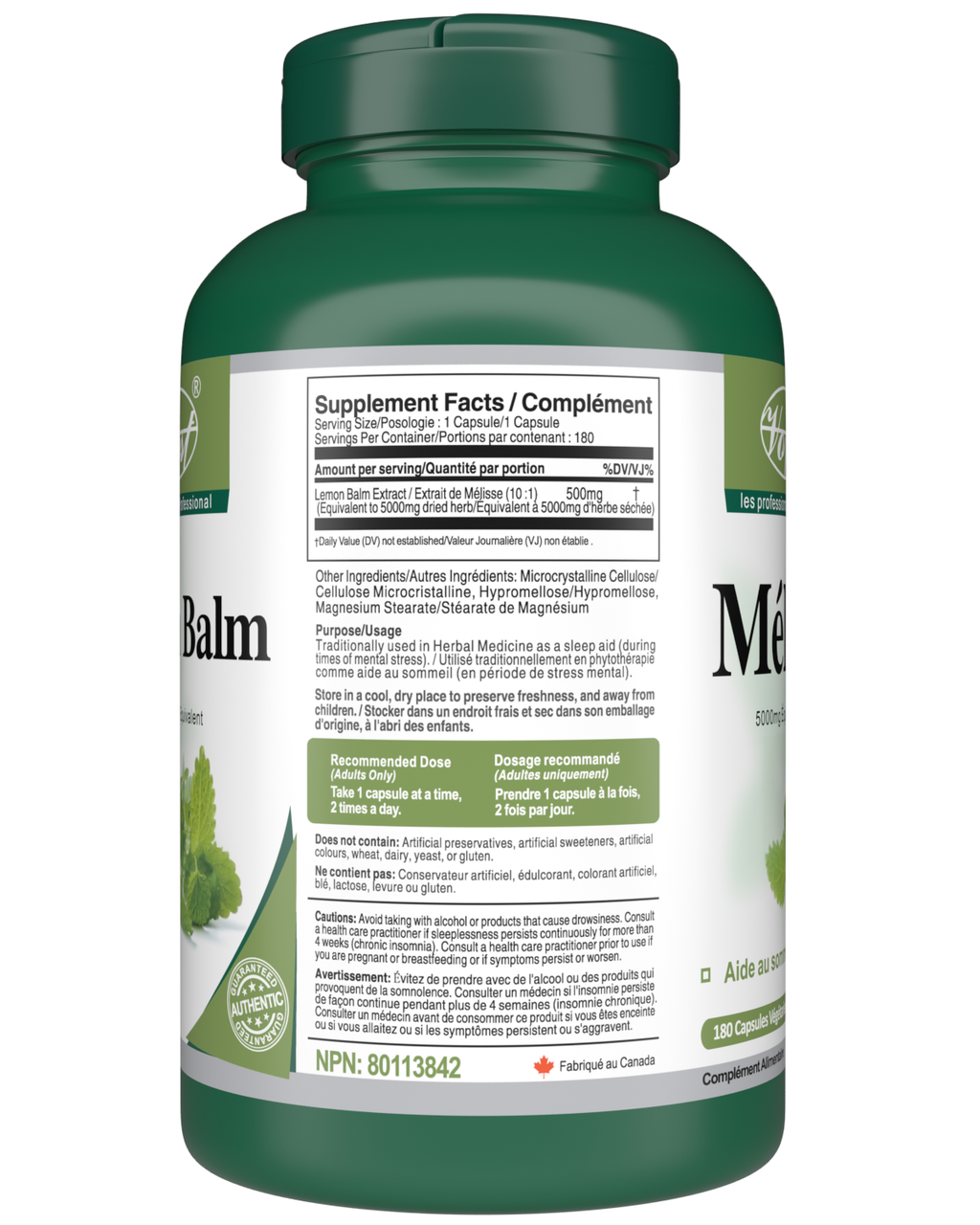 Lemon Balm 5000mg 180 Vegan Capsules Supplements facts