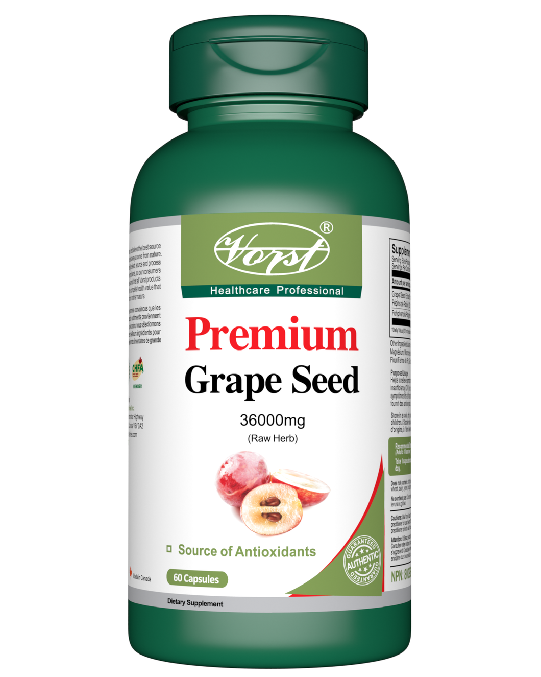Premium Grape Seed Extract 36000mg Raw Equivalent Per Serving 60 Capsules