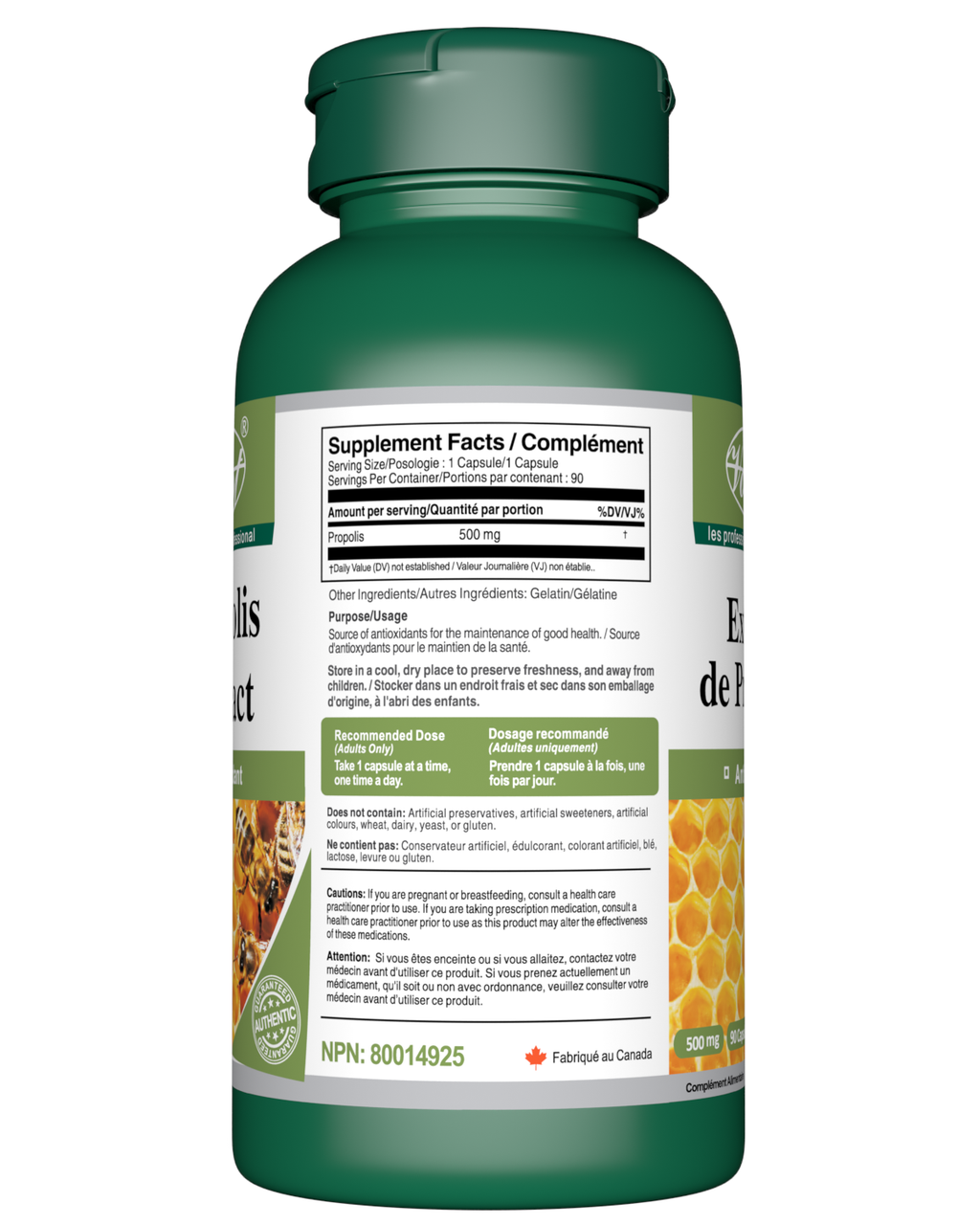 Bee Propolis Extract 500mg Supplement Facts Table