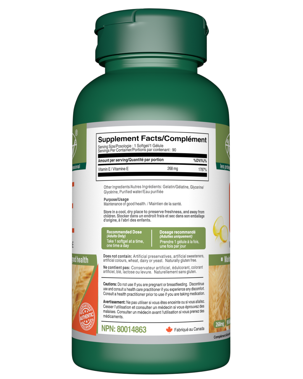 Vitamin E Oil 400 IU 90 Softgels Supplement facts