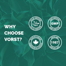 Load image into Gallery viewer, Why Choose Vorst? Halal certified, GMP certified, Made in Canada, Since 1987