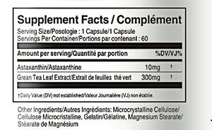 Supplement Facts of Astaxanthin 10mg 60 Capsules - Vorst Supplements and Vitamins