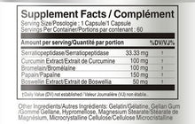 Load image into Gallery viewer, Supplement Facts Serrapeptase 80,000 SU 60 Capsules with Turmeric Bromelain Papain Boswellia bottle